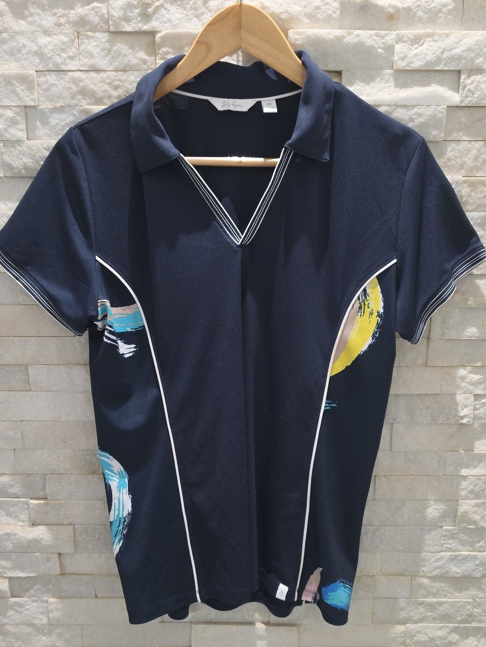 Lady Hagen Navy Short-Sleeve Polo with Brushstroke Accents